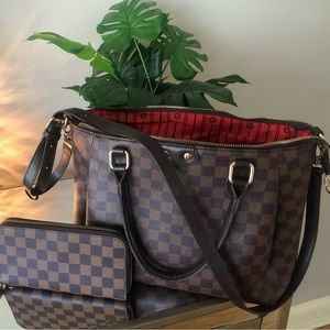 Brown Checkered bag with matching wallet